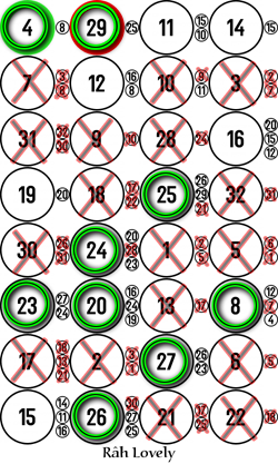 Image 4 x 8 monochrome avec cercles sur bons et croix sur mauvais