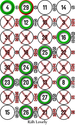 Image 4 x 8 monochrome avec tous les cercles sur le bon chemin